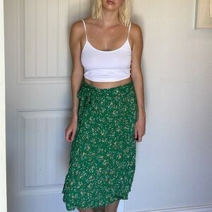 Green flower print wrap skirt